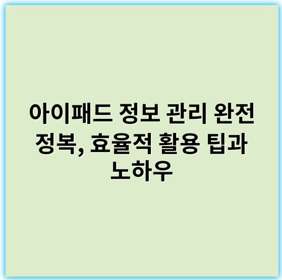 아이패드 정보 관리 완전 정복, 효율적 활용 팁과 노하우 - 아이패드관리